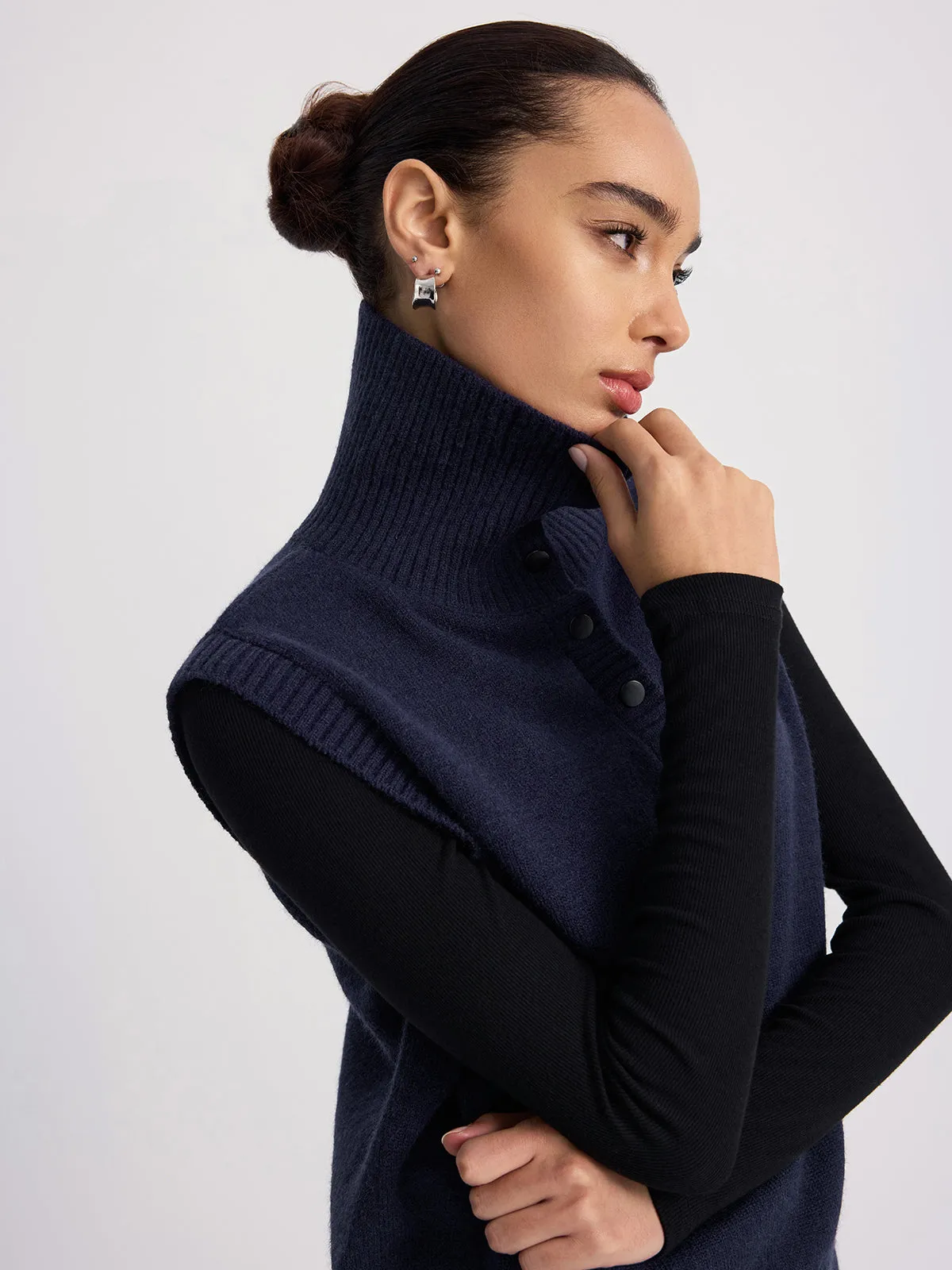 Button-Detail Collared Knit Vest sold by COMMENSE product image thumbnail 4