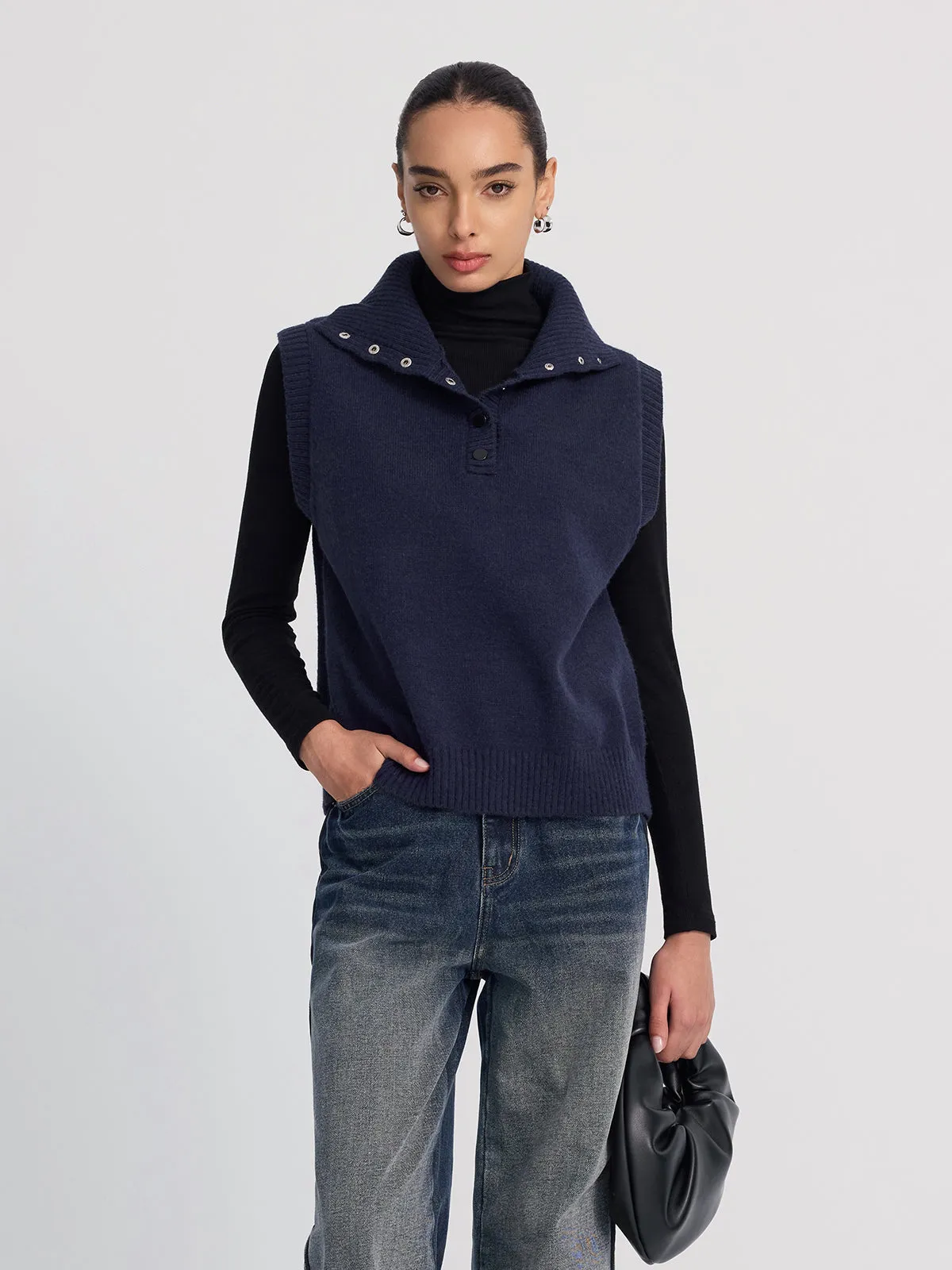 Button-Detail Collared Knit Vest sold by COMMENSE product image thumbnail 5