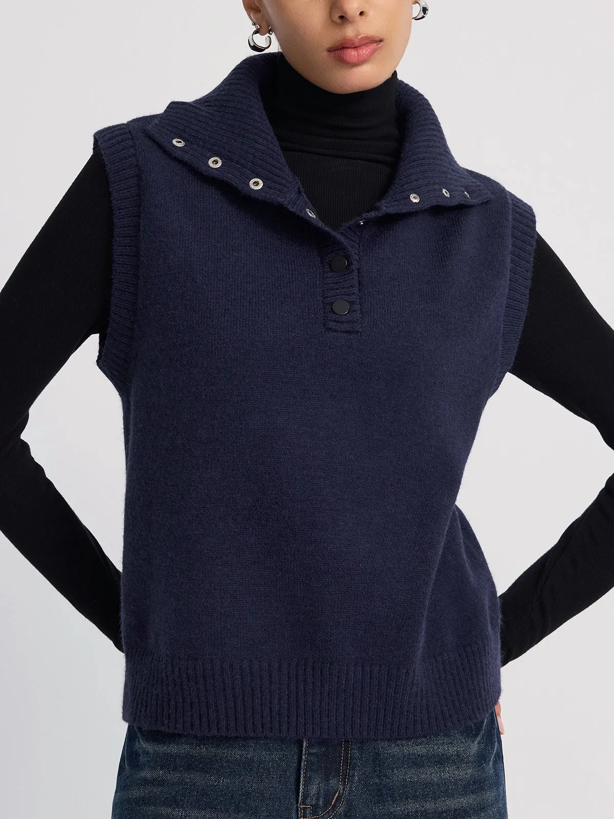 Button-Detail Collared Knit Vest sold by COMMENSE product image thumbnail 2