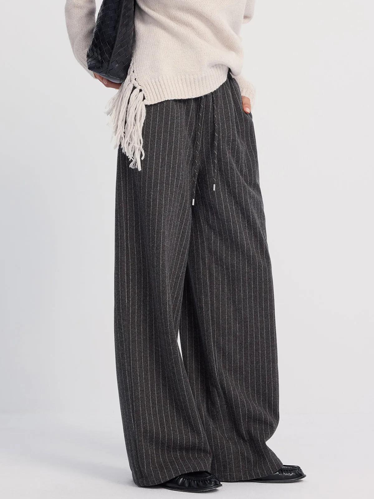 Pinstripe Wide-Leg Wool-Blend Pants sold by COMMENSE product image thumbnail 2