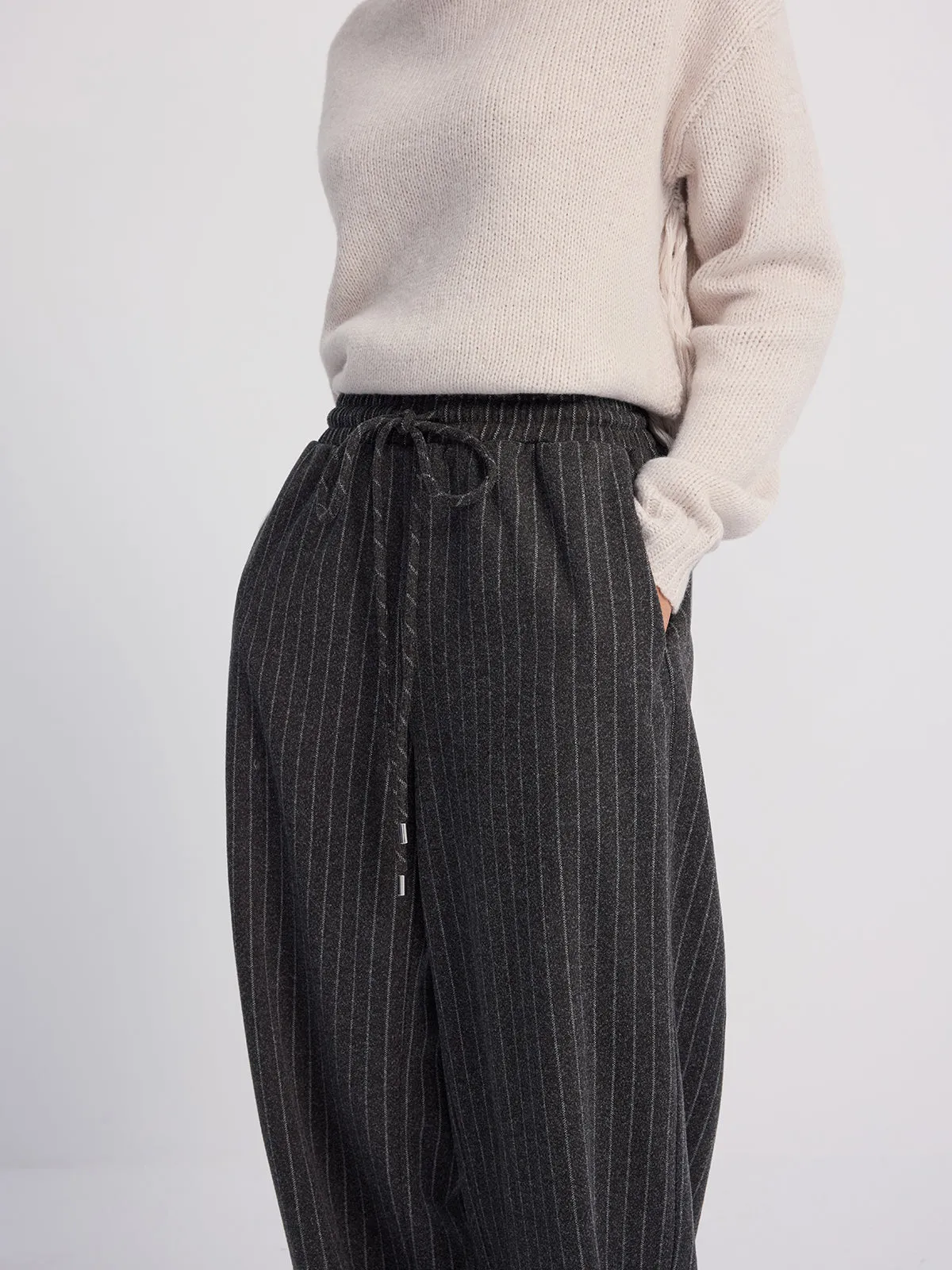 Pinstripe Wide-Leg Wool-Blend Pants sold by COMMENSE product image thumbnail 3