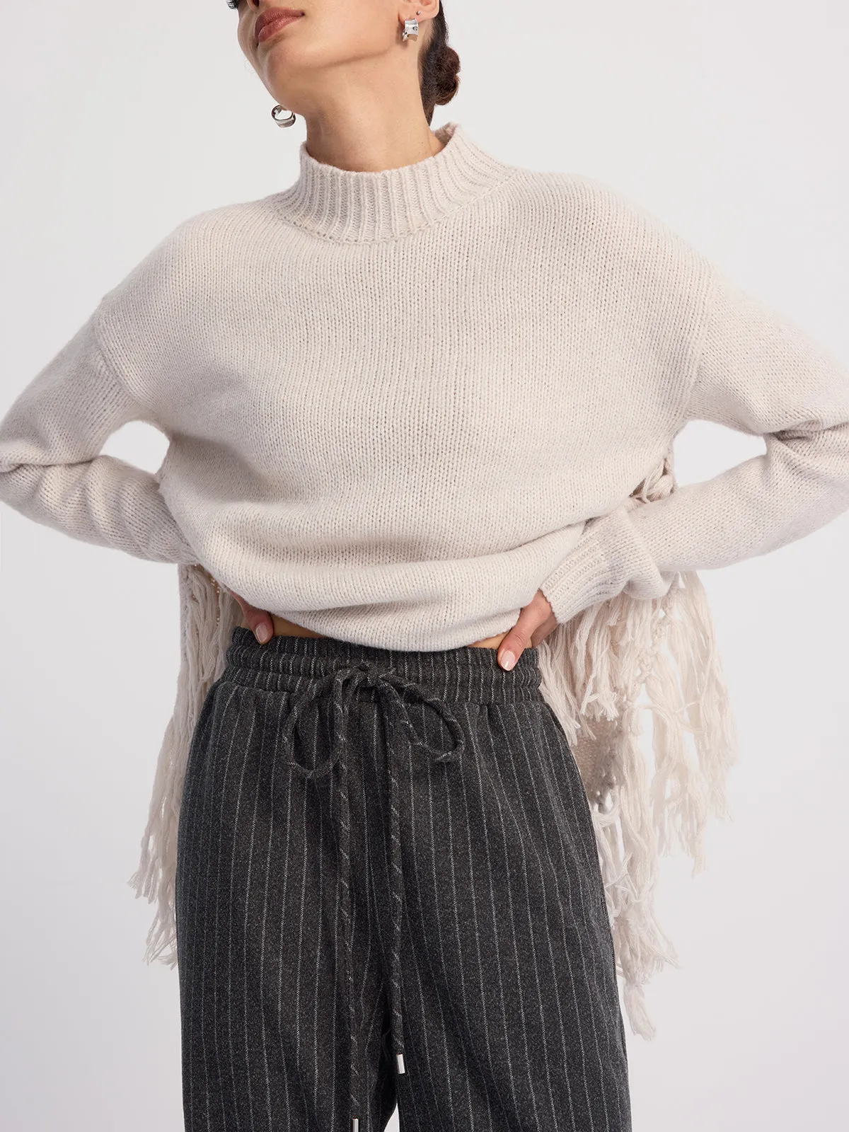 Pinstripe Wide-Leg Wool-Blend Pants sold by COMMENSE product image thumbnail 4