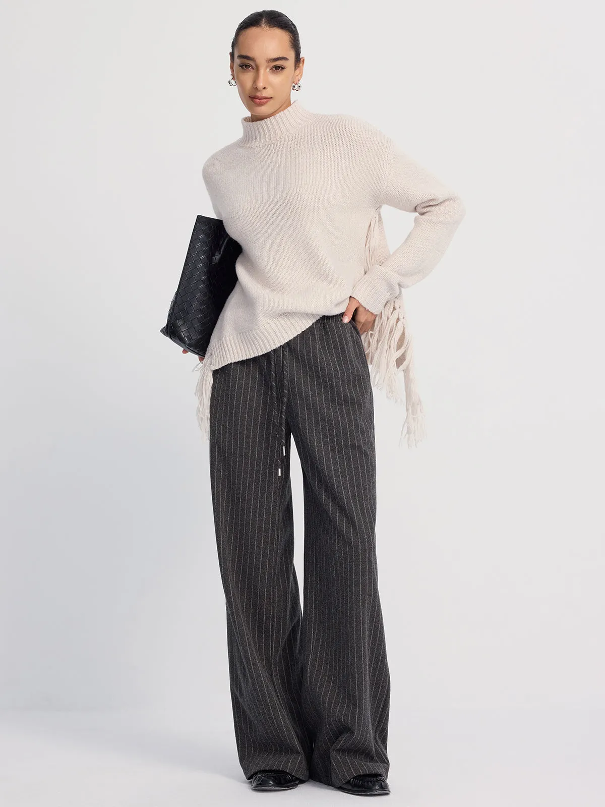 Pinstripe Wide-Leg Wool-Blend Pants sold by COMMENSE