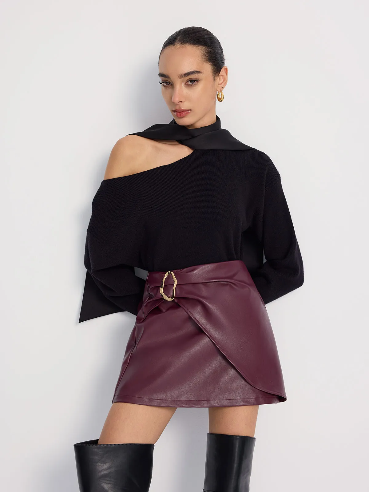 Tie-Detail Cold-Shoulder Knit Sweater sold by COMMENSE product image thumbnail 4