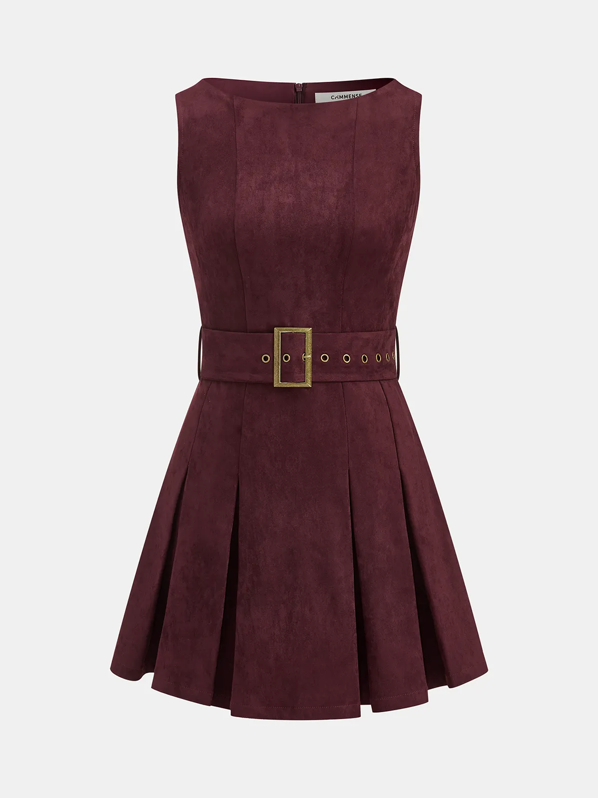 Belted Suede Pleated Mini Dress sold by COMMENSE