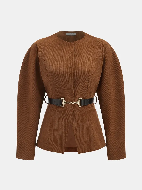 Metal-Buckle Belted Corduroy Blazer sold by COMMENSE