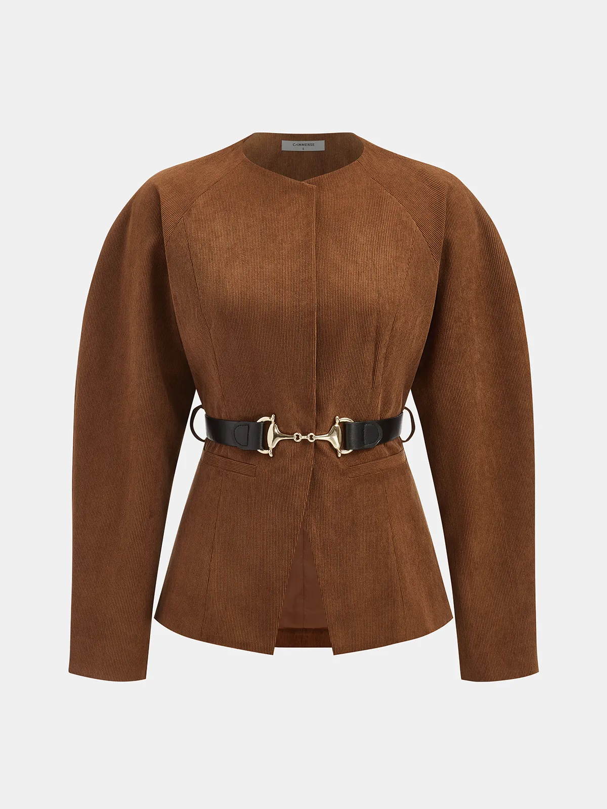 Metal-Buckle Belted Corduroy Blazer sold by COMMENSE