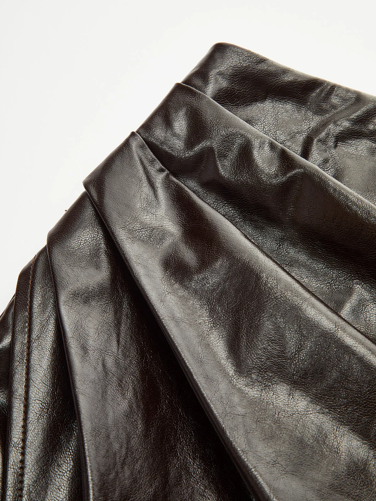 Asymmetric Ruched Slit Faux Leather Midi Skirt sold by COMMENSE product image thumbnail 4