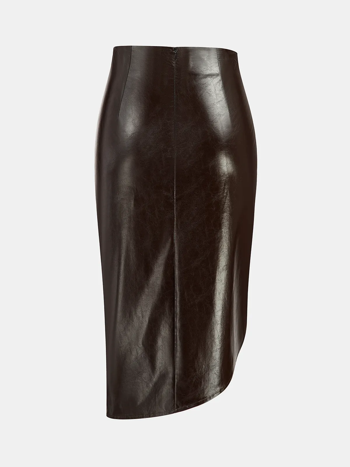 Asymmetric Ruched Slit Faux Leather Midi Skirt sold by COMMENSE product image thumbnail 2