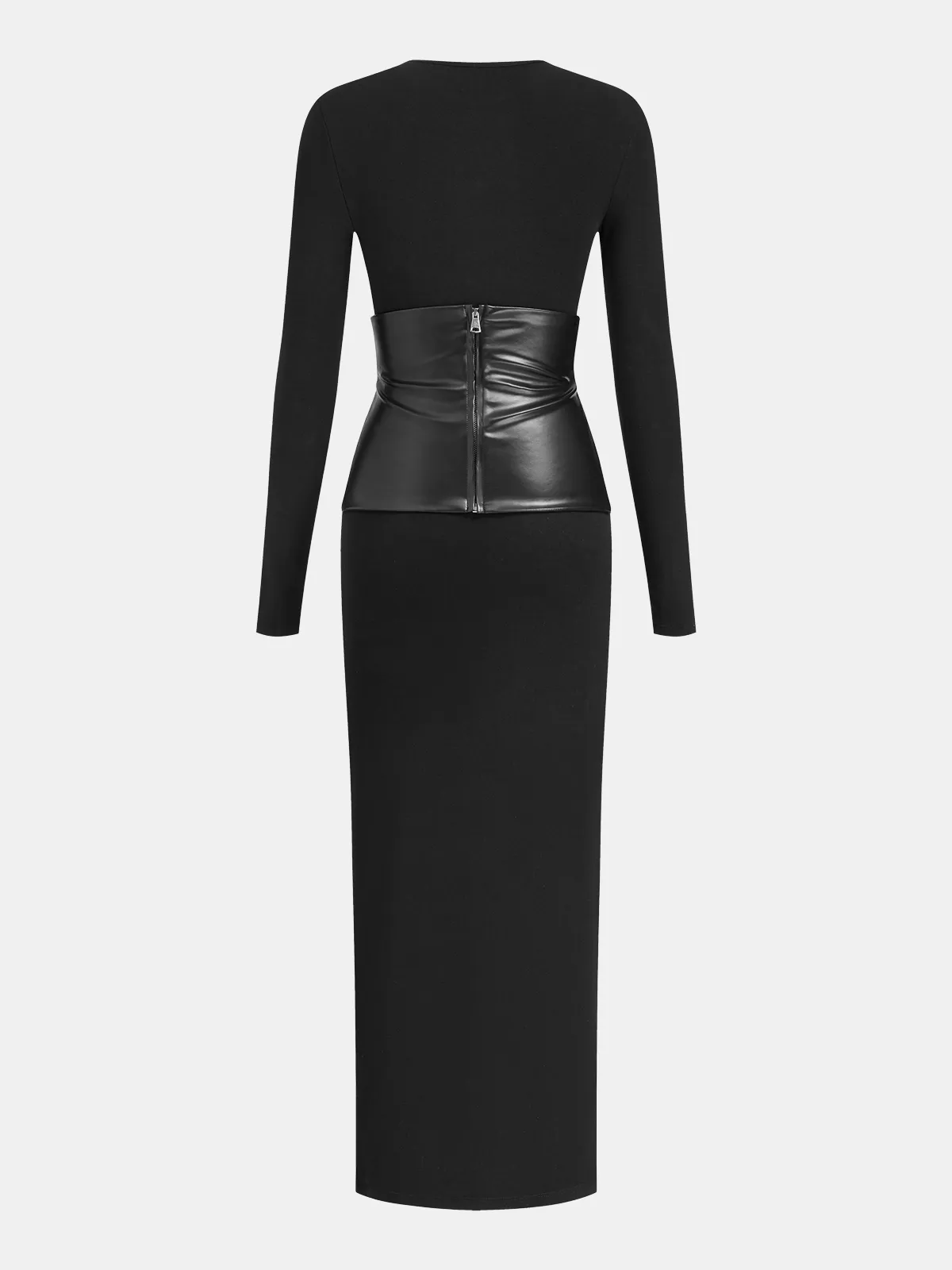 Faux Leather Wrap Waist Dress with Side Slit sold by COMMENSE product image thumbnail 2