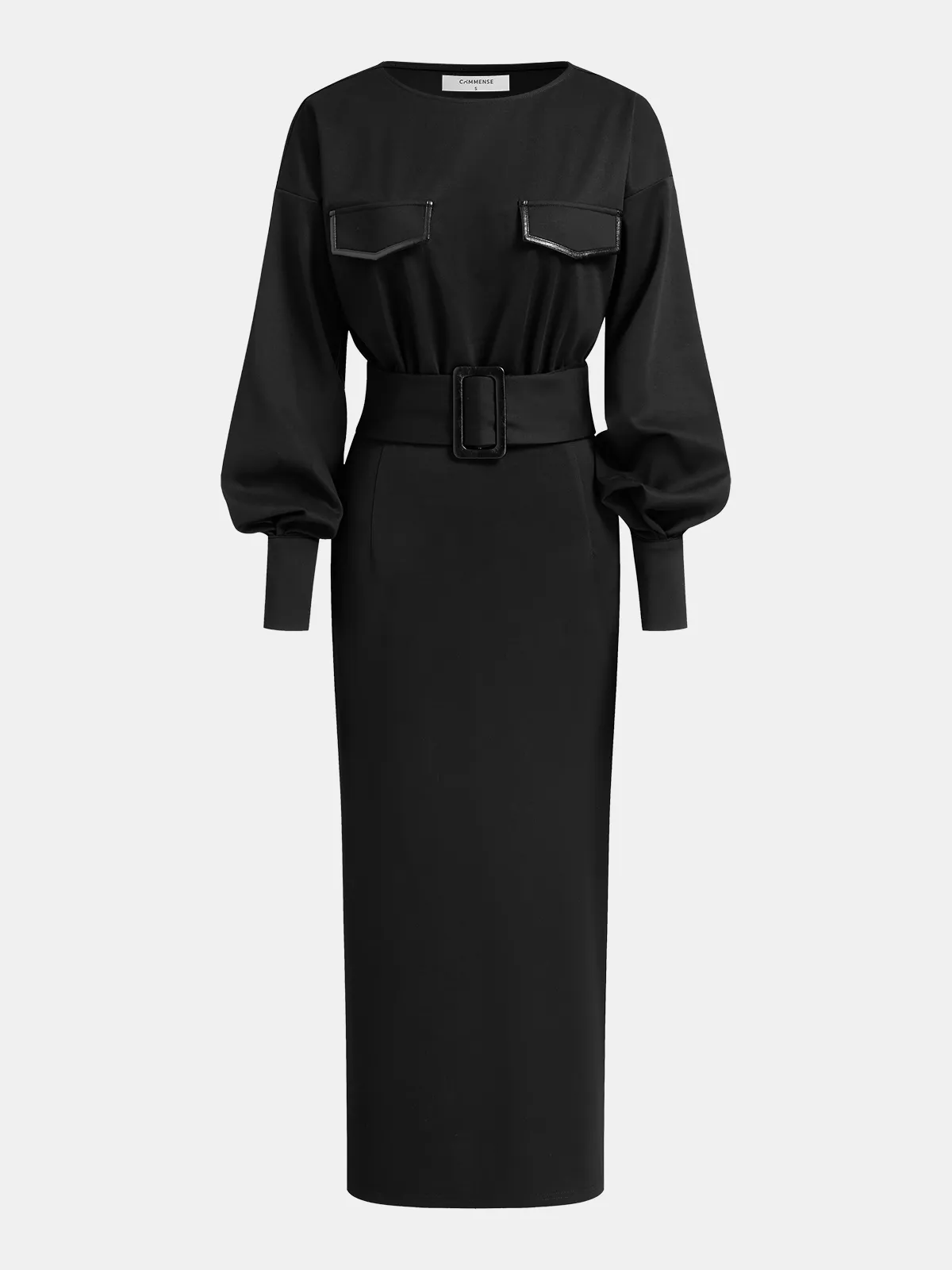Belted Midi Dress with Contrast Pocket Detail sold by COMMENSE