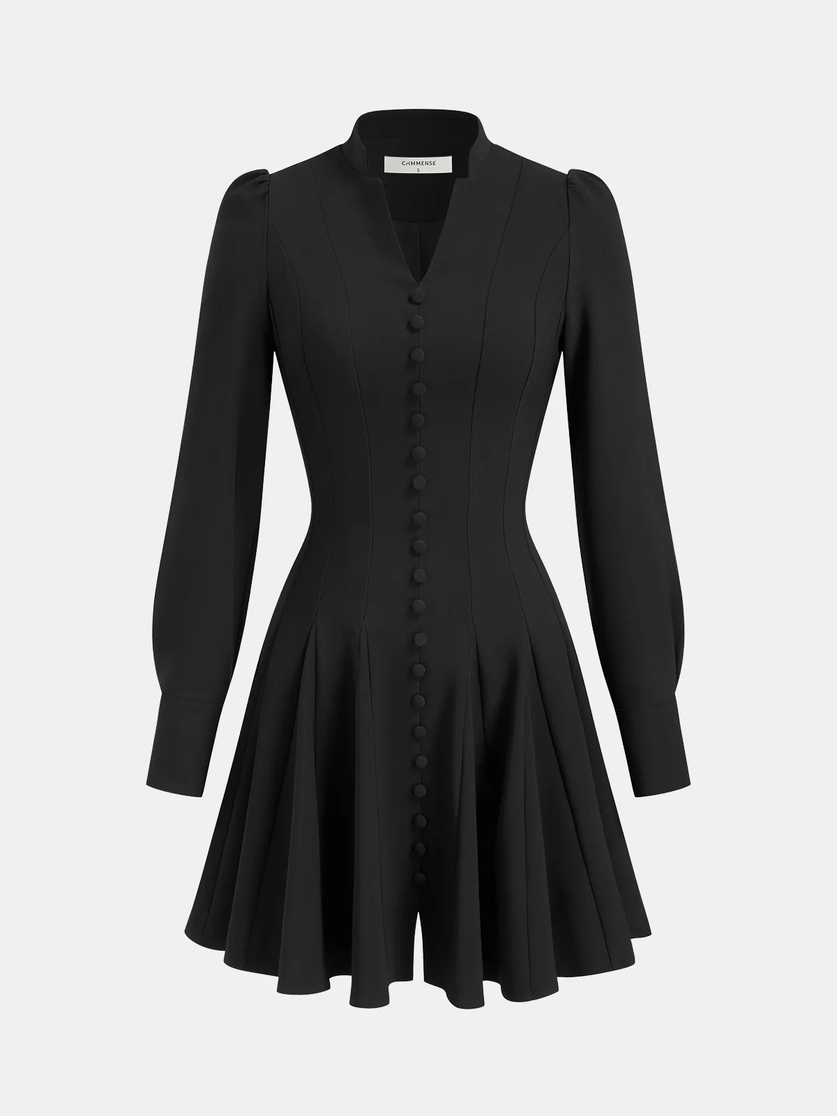 Button-Front Puff-Sleeve Mini Dress sold by COMMENSE