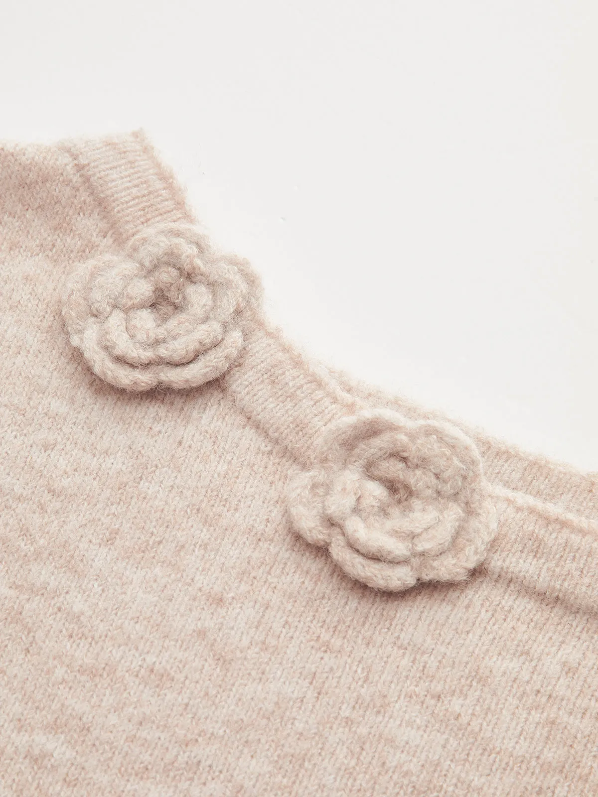 3D Floral Embellished Cinched-Waist Knit Top sold by COMMENSE product image thumbnail 5