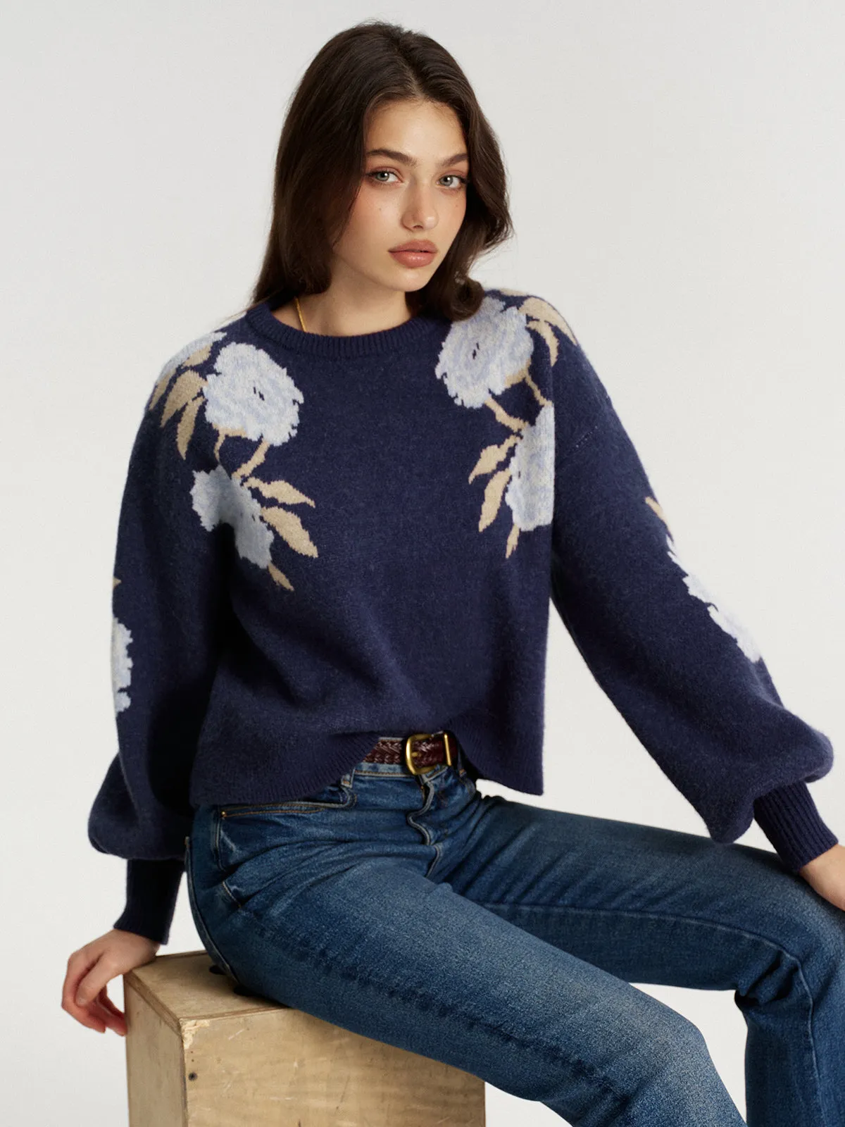 Floral Jacquard Balloon Sleeve Knit Top sold by COMMENSE product image thumbnail 3