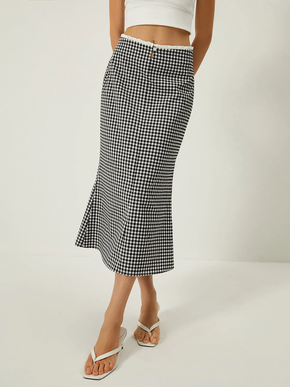 Plaid Print Mermaid Midi Skirt sold by COMMENSE