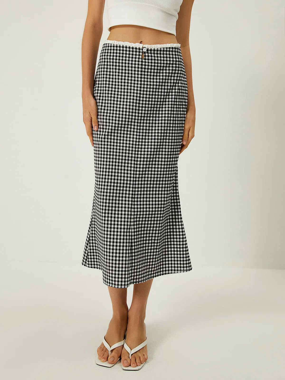 Plaid Print Mermaid Midi Skirt sold by COMMENSE product image thumbnail 2
