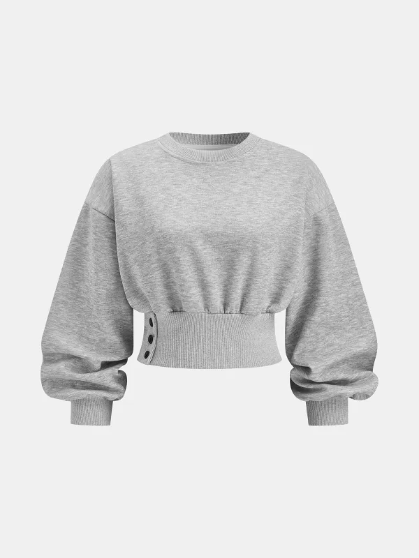 Crew Neck Button Detail Cropped Sweatshirt sold by COMMENSE