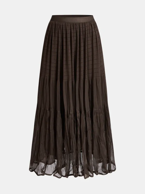 Pleated Mesh Maxi Skirt sold by COMMENSE