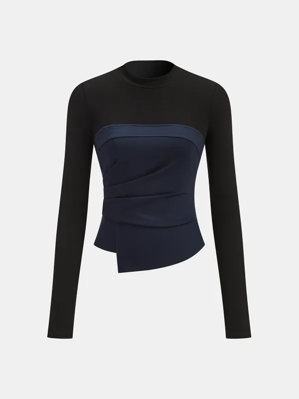 Color-Block Ruched Long-Sleeve Top sold by COMMENSE