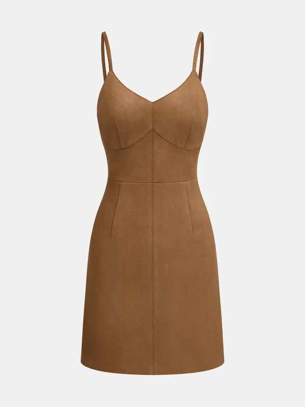 Suede Effect Sweetheart Neck Cami Mini Dress sold by COMMENSE