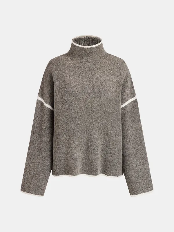 Mock Neck Contrast Trim Sweater sold by COMMENSE