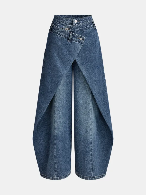 Cross-Front Wide-Leg Jeans sold by COMMENSE
