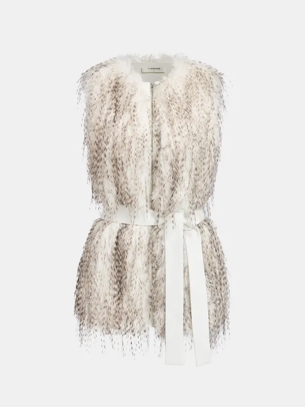 Belted Faux Fur Sleeveless Vest sold by COMMENSE