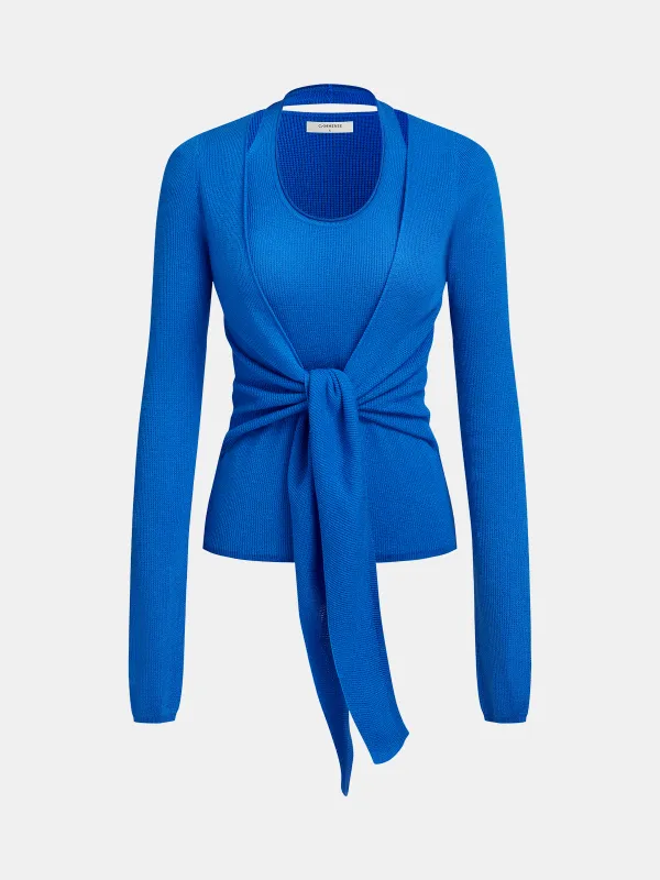 2-in-1 Knot-Front Ribbed Top sold by COMMENSE