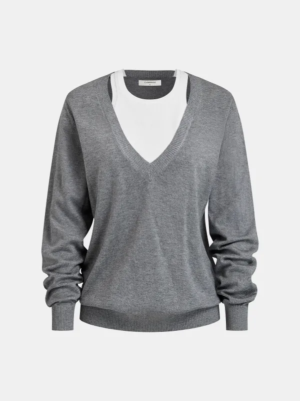 2 in 1 Wool-Blend Loose Sweater made by COMMENSE