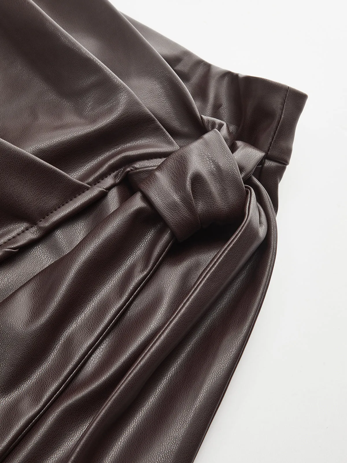 Tie-Wrap Faux Leather Skirt with Side Slit sold by COMMENSE product image thumbnail 4