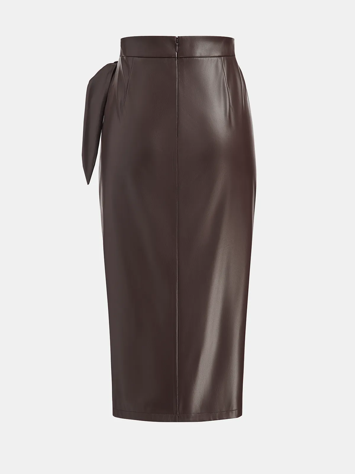Tie-Wrap Faux Leather Skirt with Side Slit sold by COMMENSE product image thumbnail 2