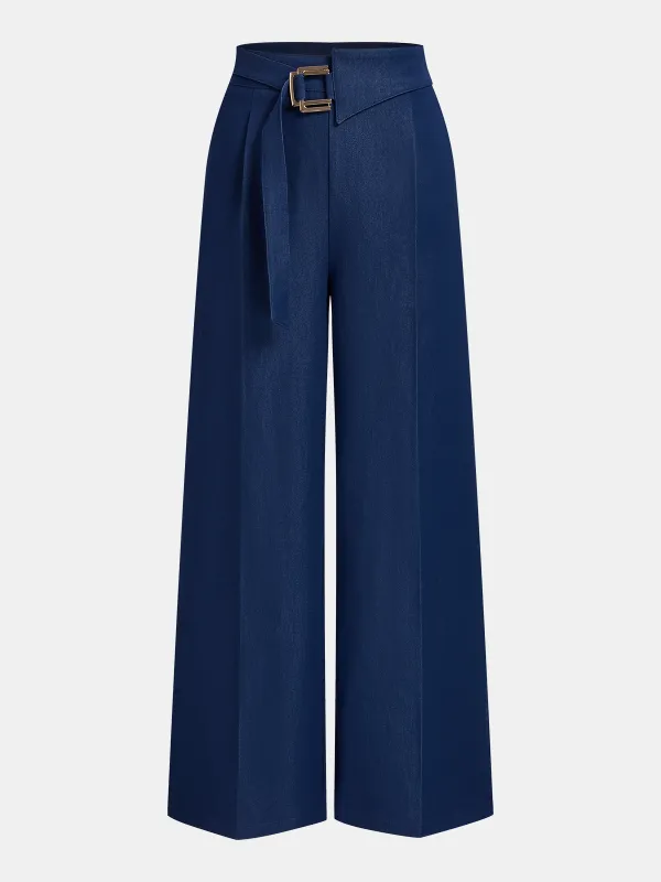 Asymmetrical Buckle-Belt Straight-Leg Pants sold by COMMENSE