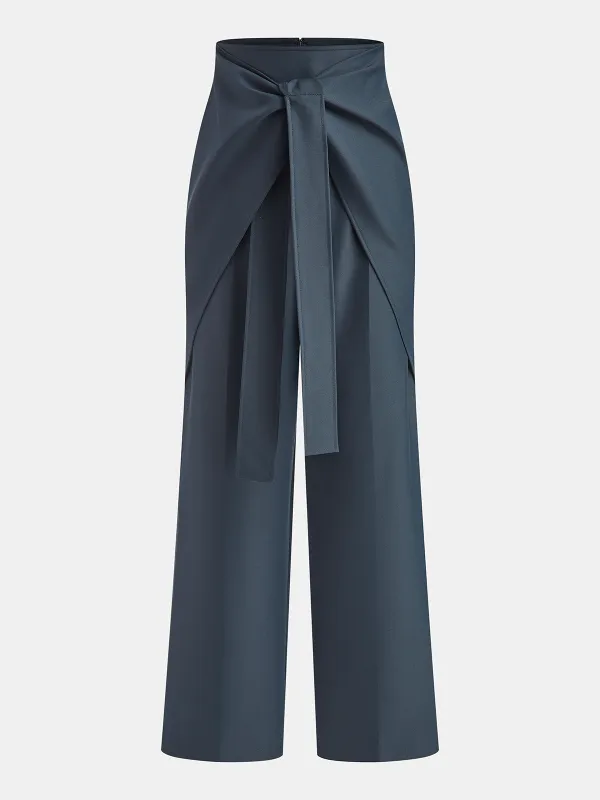 Wrap-Tie High-Waist Straight-Leg Pants sold by COMMENSE