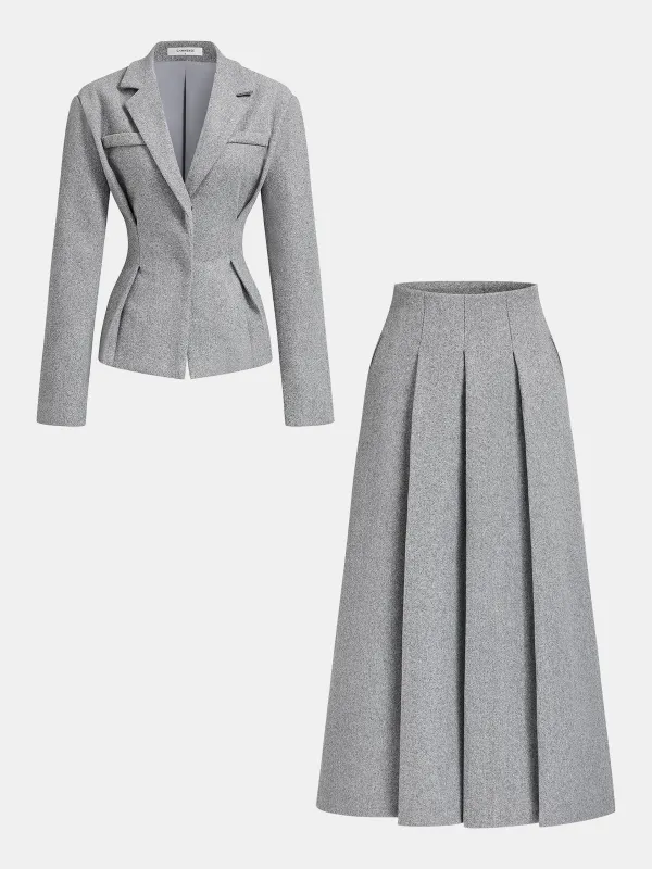 Tweed Blazer & Pleated Skirt Set sold by COMMENSE