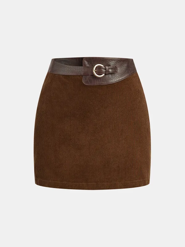 Belted Corduroy Mini Skirt sold by COMMENSE