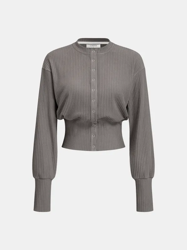 Crew Neck Button-Front Knit Top sold by COMMENSE