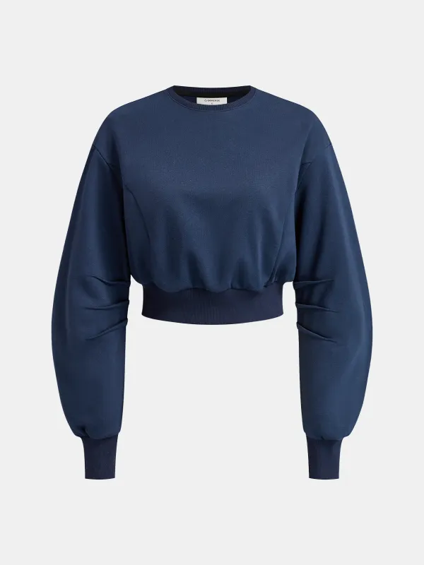 Ruched Cropped Balloon-Sleeve Sweatshirt sold by COMMENSE