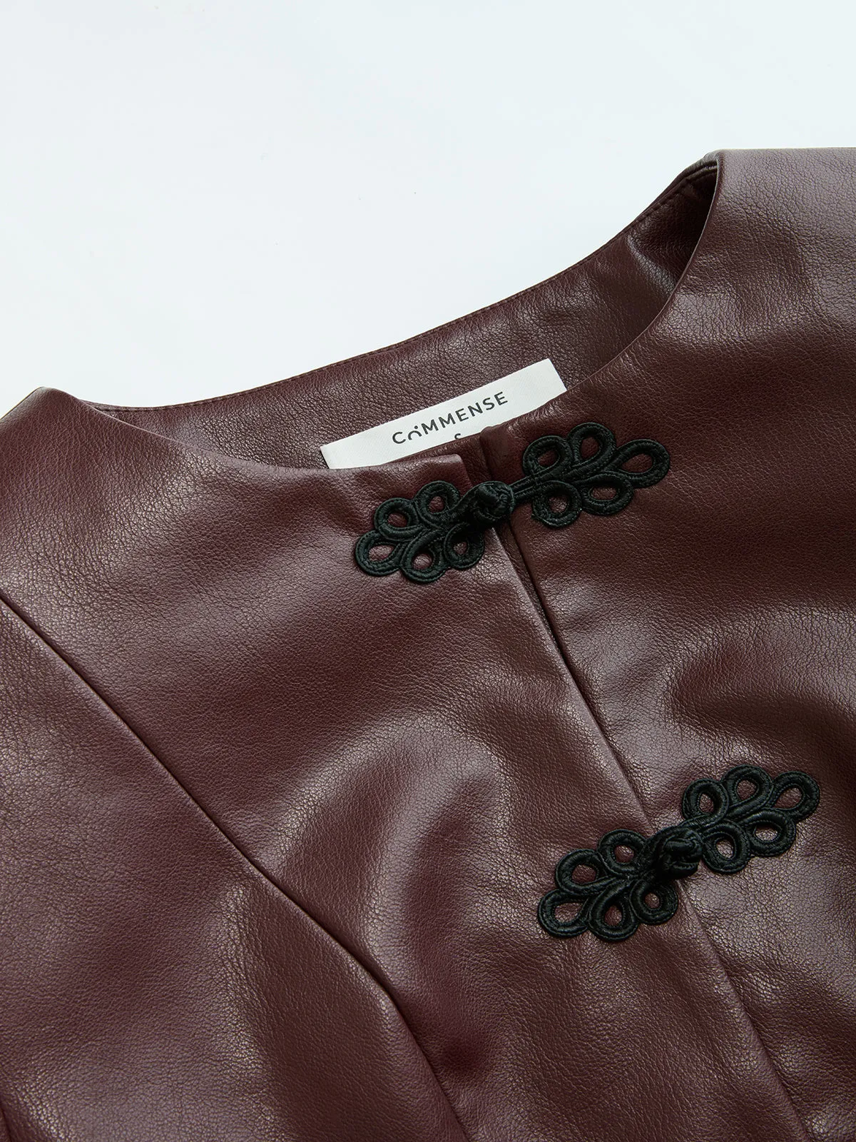 Frog-Closure Faux Leather Blazer sold by COMMENSE product image thumbnail 4