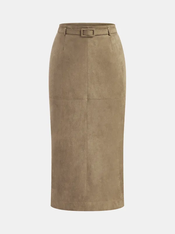 Belted Suede Midi Skirt sold by COMMENSE