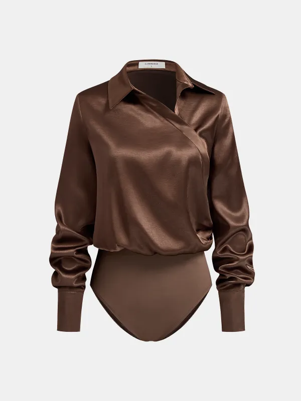 Satin Wrap-Collar Bodysuit Blouse sold by COMMENSE