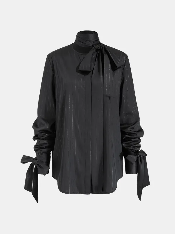 Ribbon-Detail Long-Sleeve Shirt sold by COMMENSE