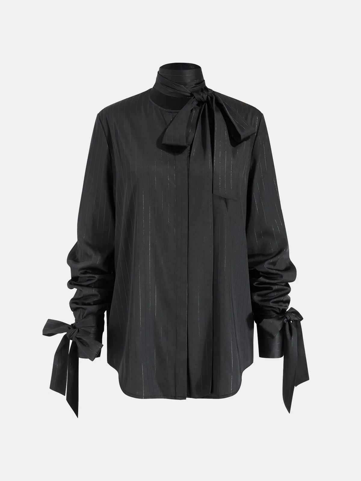 Ribbon-Detail Long-Sleeve Shirt sold by COMMENSE