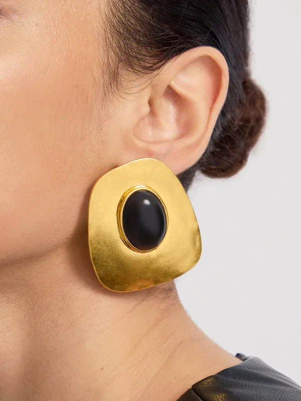 Textured Gold & Onyx Drop Earrings sold by COMMENSE
