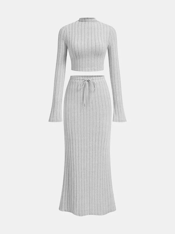 Ribbed Striped Knit Top & Skirt Set sold by COMMENSE