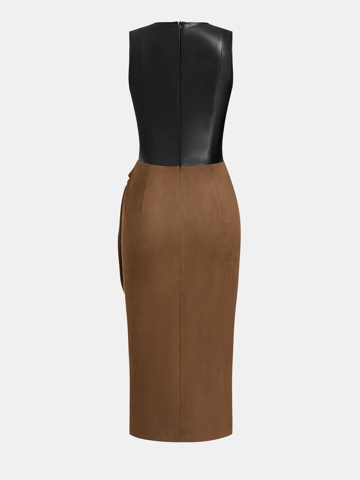 Faux Leather-Panel Tie-Waist Slit Dress sold by COMMENSE product image thumbnail 2