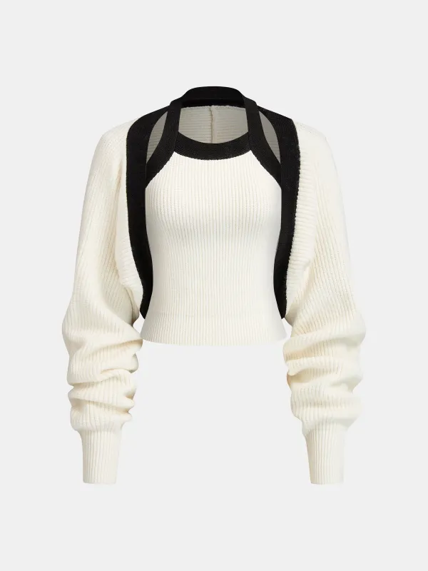 Color-Block Cutout Ribbed Sweater Set sold by COMMENSE