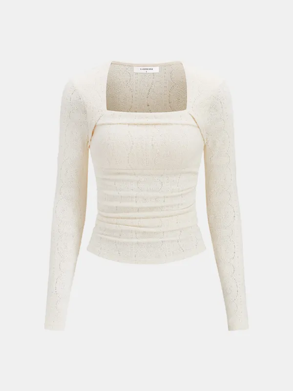 Lace-Texture Square-Neck Knit Top sold by COMMENSE