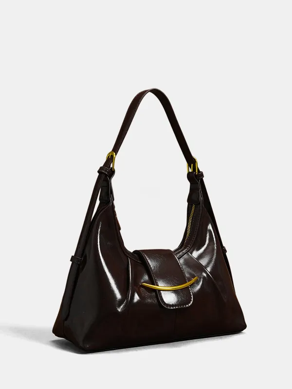 Patent Leather Hobo Bag with Gold Accents sold by COMMENSE