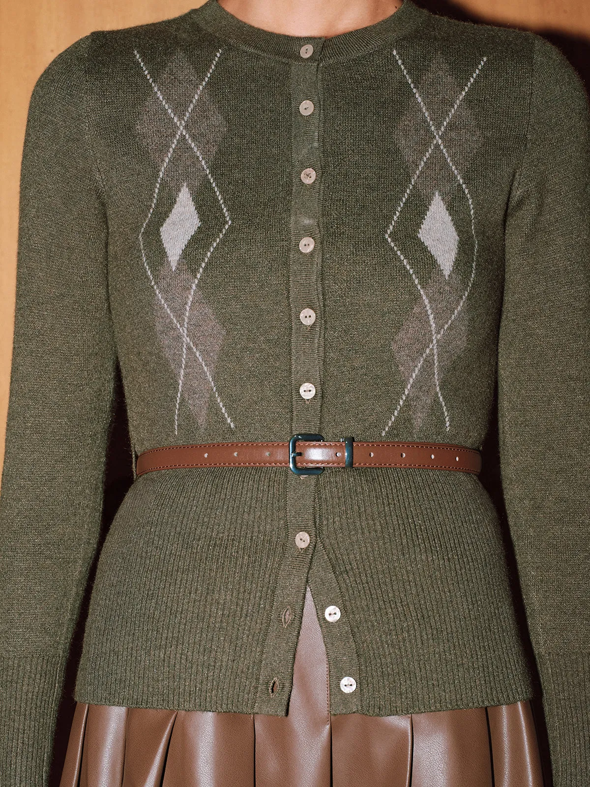 Argyle Wool-Blend Knit Cardigan without Belt sold by COMMENSE product image thumbnail 4