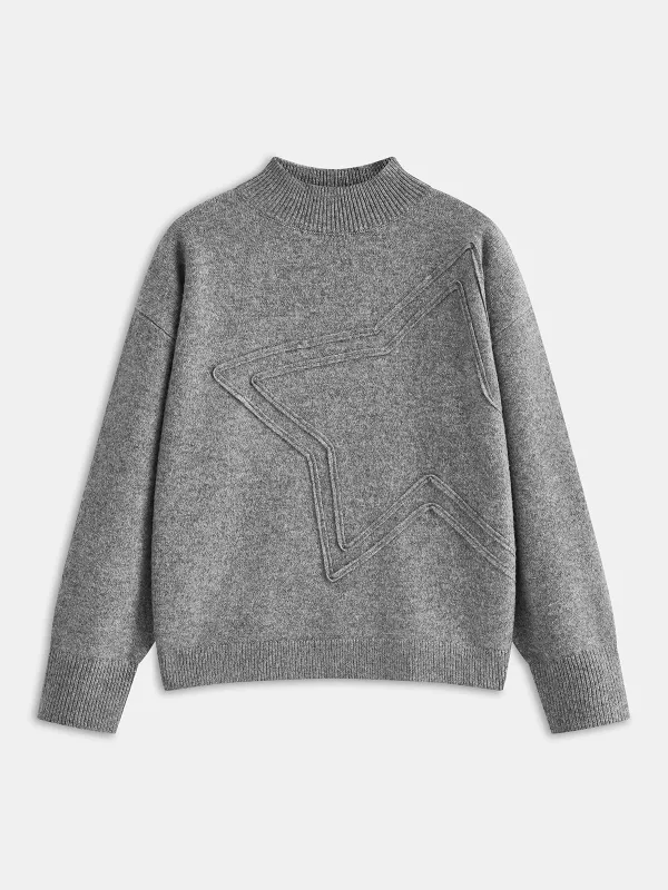 Star Applique Long-Sleeve Sweater sold by COMMENSE